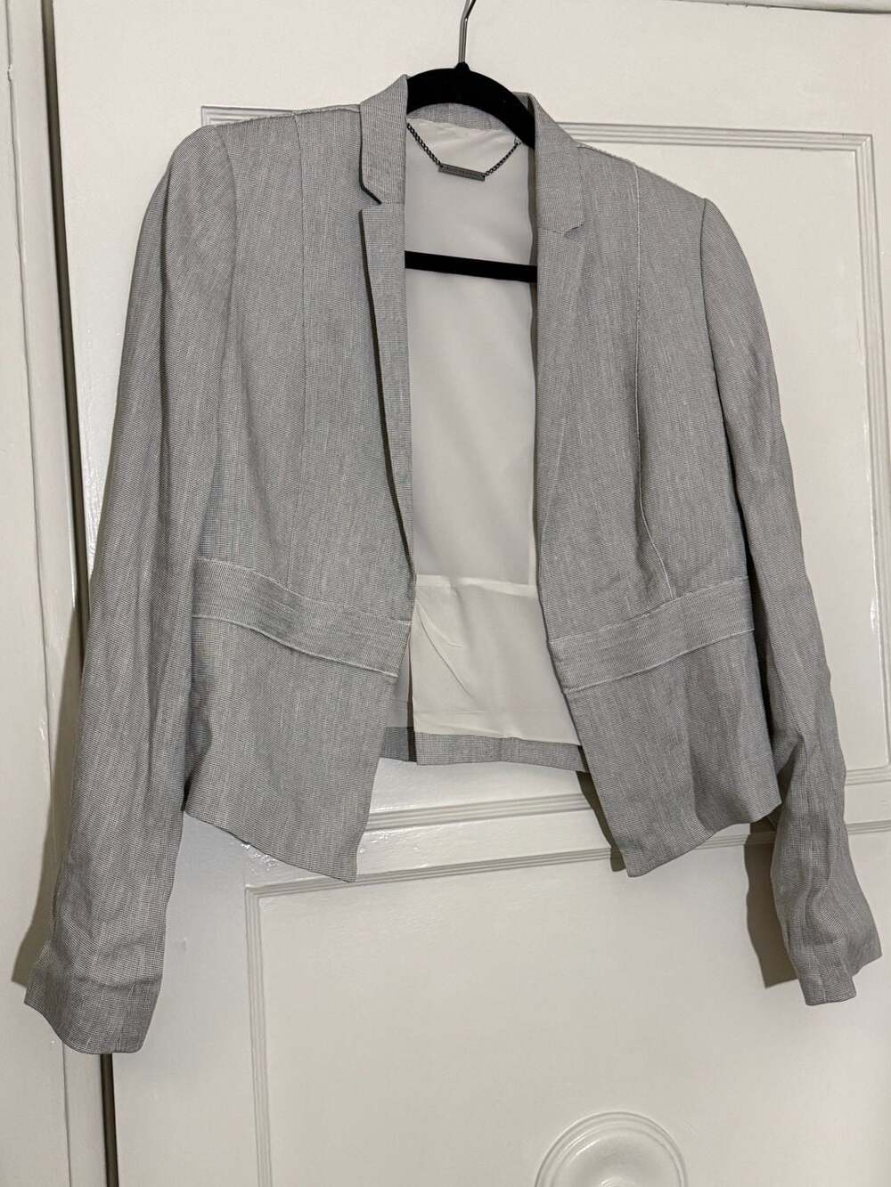 Elie Tahari Gray Linen Blend Blazer Jacket Size 8